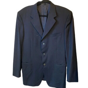 CANALI Mens 3 Button Sport Coat Blazer 42/L Navy Pinstripe Pure New Wool Italy